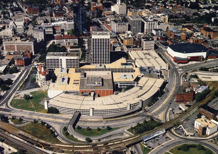 Vintage aerial shot of original Worcester Center Galleria Mall